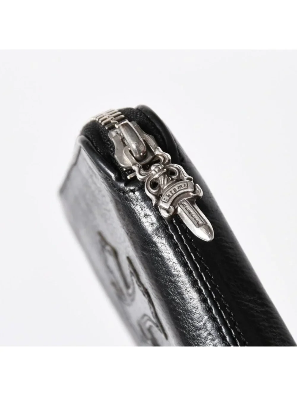 Chrome Hearts Bifold Wallet Bank Rover Leather Black 925 Sterling Silver